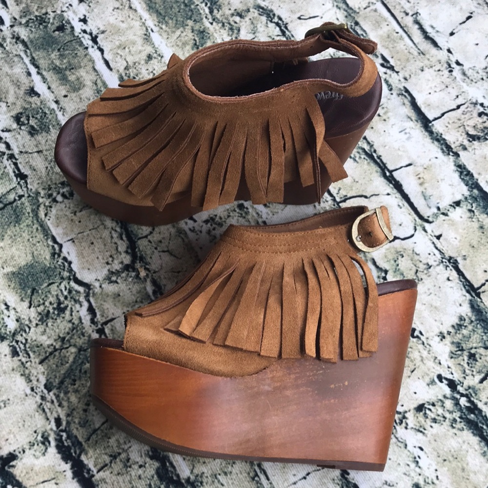 Jeffery Campbell Suede Fringe Wedged Sandals 🩴